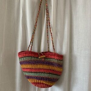 Handwoven Multicolor Straw Tote Boho Summer Shoulder Bag
